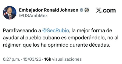 La mejor forma de ayudar al pueblo de Cuba es empoderándolo: Johnson