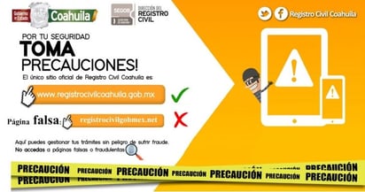 Alerta Registro Civil Coahuila  por páginas falsas