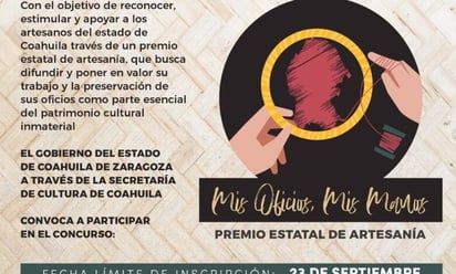 Invitan a participar al premio estatal  de artesanía 