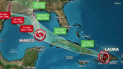 huracán Laura descarga fuertes lluvias sobre La Española y Tormenta Marco avanza hacia EU