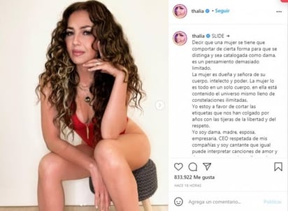 Thalía posa en traje de baño y en redes la desconocen: Comenta que como mujer es libre de hacer muchas cosas, entre ellas, subir contenido provocador.