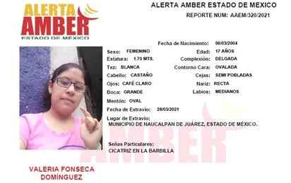 Activan Alerta para localizar a Valeria desaparecida en Naucalpan