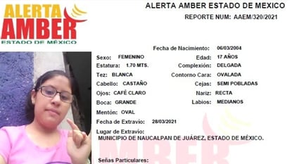 Activan Alerta Amber para localizar a Valeria; desapareció en Naucalpan: Se teme por su integridad ya que puede ser víctima de la comisión de un delito