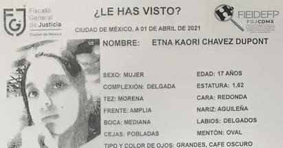 Buscan a Etna Kaori de 17 años; desapareció ayer en Cuajimalpa: Fiscalía General de Justicia emitió la Alerta Amber para localizarla