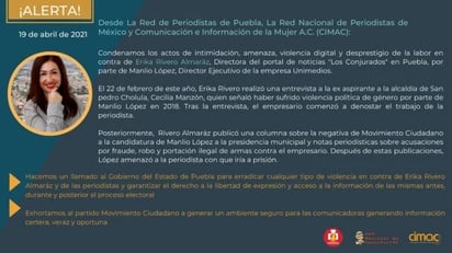 Denuncian amenazas contra la periodista poblana Erika Rivero