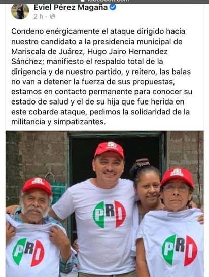 Atentan contra candidato del PRI en Oaxaca; hieren a hija