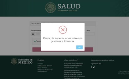 Falla página para obtener certificado de vacunación COVID