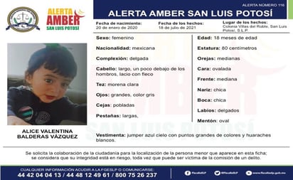 Activan Alerta Amber para localizar a Alice Valentina