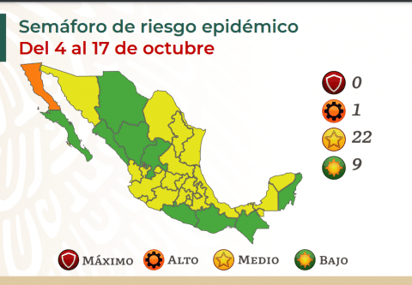 Actualizan semáforo de riesgo por COVID-19 en México; Coahuila permanece en amarillo