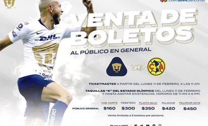 Anuncian cambios en venta de boletos para el partido Pumas vs América