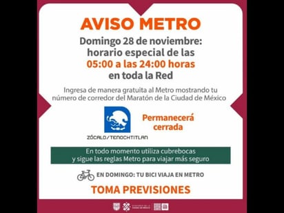 Metro tendrá horario especial por Maratón de la Ciudad de México