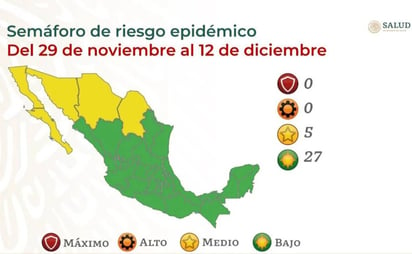 Semáforo epidemiológico regresa 4 estados fronterizos a amarillo