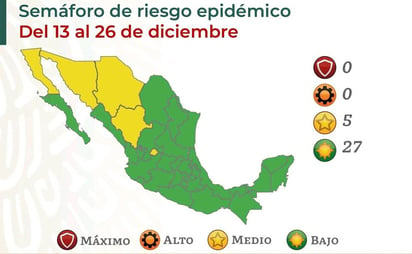 De cara a fiestas, semáforo se mantiene con 27 estados en verde