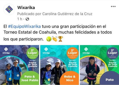 Destacan alumnos de Wizarika Monclova en torneo el primer Estatal de Tenis 2022