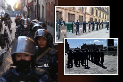 8M: Bomberos y policías alistan extintores frente a Palacio Nacional