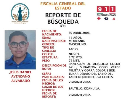 10 días desaparecido cumple joven de 15 años en Saltillo 