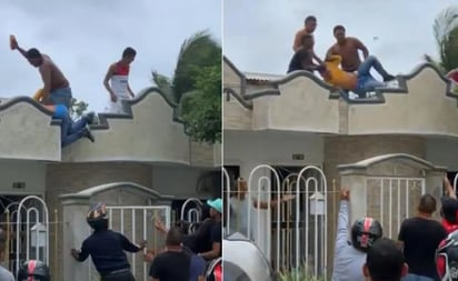 VIDEO: Vecinos lanzan desde el techo de una vivienda a un presunto ladrón en Colombia