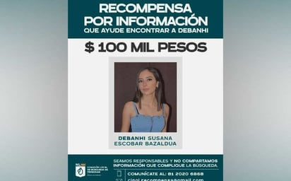 Gobierno de Nuevo León ofrece $100 mil de recompensa para encontrar a Debanhi