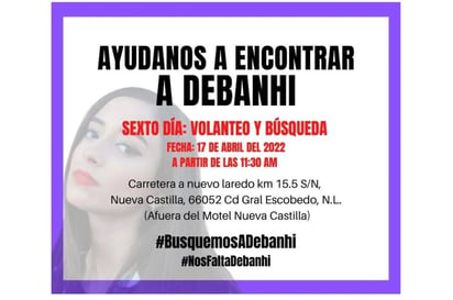 Este domingo se realiza la sexta jornada de búsqueda de Debanhi