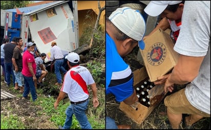 Vuelca tráiler cargado de cervezas y es rapiñado