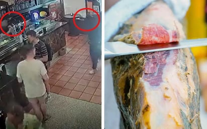 VIDEO: Una pata de jamón serrano salva a mesero de impactos de bala 