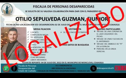 'Junior' es localizado por la Fiscalía de Personas Desaparecidas 