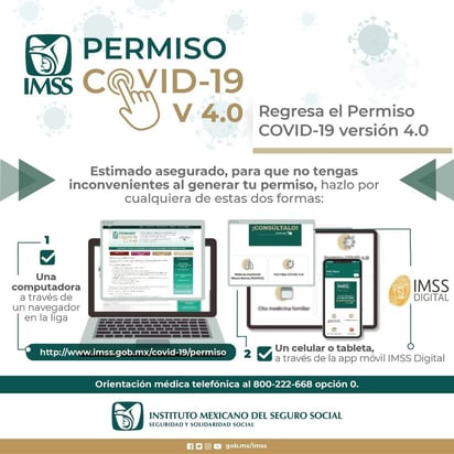 IMSS Coahuila llama a utilizar plataforma de Permiso COVID 4.0 