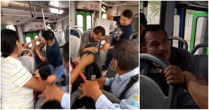 VIDEO: Joven golpea a presunto acosador de una mujer en el transporte público de NL