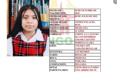 Hallan en Jalisco a menor de 12 años desaparecida en Gómez Palacio