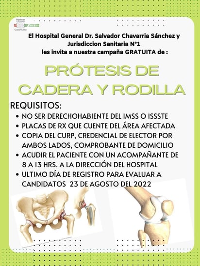 JS, invita a campaña para obtener prótesis de cadera y rodilla 