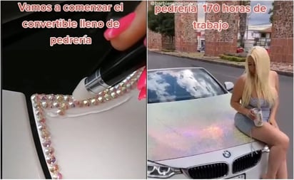 Mujer llena el cofre de su BMW con pedrería de lujo y se vuelve viral en TikTok