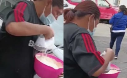 Captan a mujer usando poste de luz para conectar una batidora