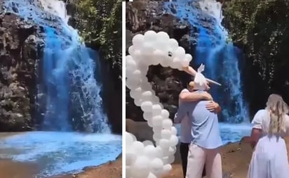 Padres tiñen cascada de color azul para revelar el sexo de su bebé; podrían ser encarcelados