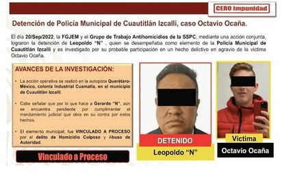 SSPC destaca vinculación a proceso del presunto homicida del actor Octavio Ocaña