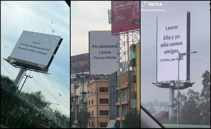 'Laura: ella y yo sólo somos amigos': Aparecen mensajes de disculpa en espectaculares: Usuarios de TikTok compartieron clips donde se aprecian los espectaculares colocados en varios sitios de la Ciudad de México