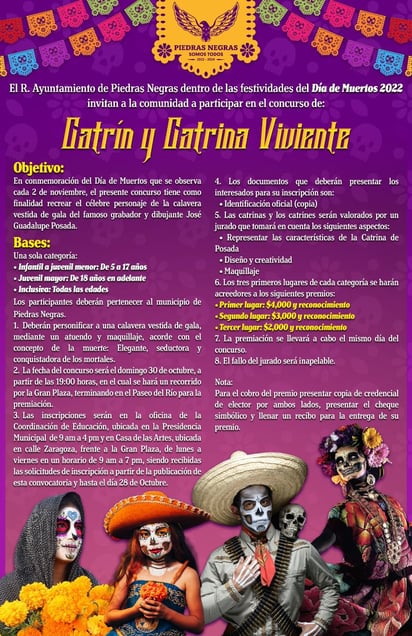 Municipio anuncia concurso de catrinas y catrines, además de altar de muertos 