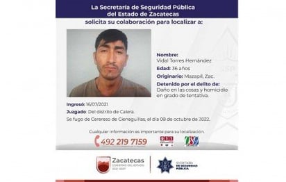 Estos son los reos fugados del cereso de Zacatecas 