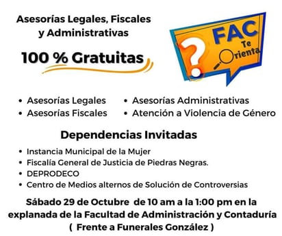 UAdeC invita a la población a FAC te orienta el 29 de octubre  