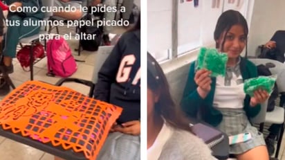 Alumna extranjera se confunde y lleva otro papel picado