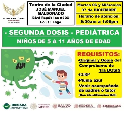 Segunda jornada de vacunas para niños, inicia hoy martes