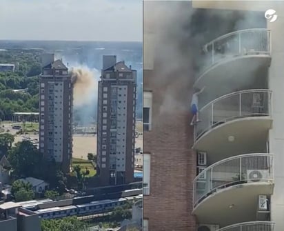 Niño intenta huir de un incendio en Argentina y queda colgado de un balcón