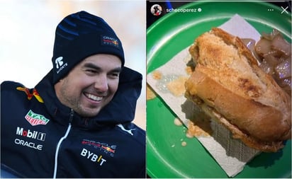 Checo Pérez se echa torta en puesto callejero de Guadalajara y así lo presumió en redes