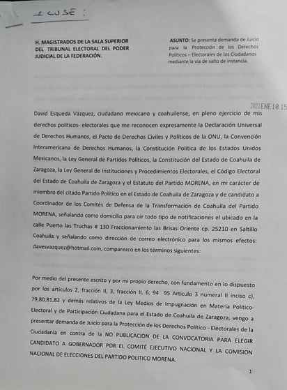 Convocatoria de Morena para Coahuila es impugnada; presentan demanda