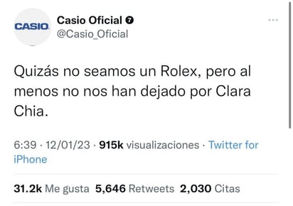 Casio desmiente publicación referente a Shakira en Twitter