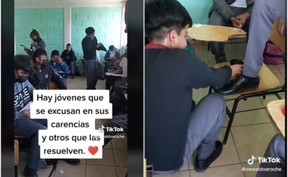 TIKTOK: ¡Ejemplo a seguir! Estudiante bolea zapatos en su escuela para salir adelante: El joven le cobra 10 pesos a sus compañeros por bolear sus zapatos