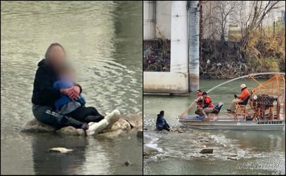 VIDEO: Rescatan a mujer y a su pequeño que intentaban cruzar el Río Bravo a la altura de Piedras Negras