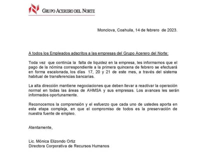 Altos Hornos nuevamente pospone pagos a empleados de confianza