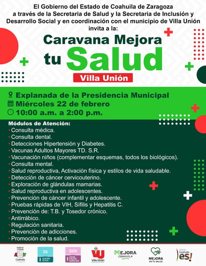 Caravana Mejora tu Salud visitará Villa Unión este miércoles