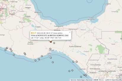 Reportan sismo de 4.7 grados con epicentro en Matías Romero, Oaxaca 