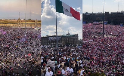 A comparación del 8M y marcha en defensa del INE; izan bandera monumental en mitin de AMLO